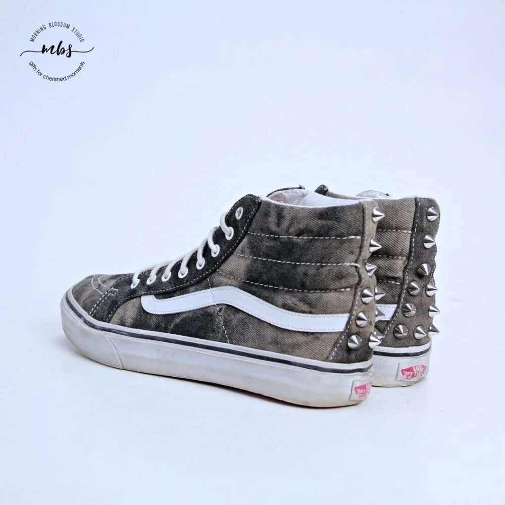 Vans Unisex SK8-Hi Slim Acid‎ Wash Studs Gray Silver Men 8 Women 9.5